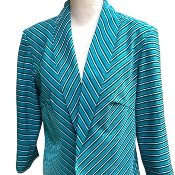 Lavender & Honey Striped Open Front Blazer Asymmetrical Jacket Teal Green Blue - Picture 6 of 6